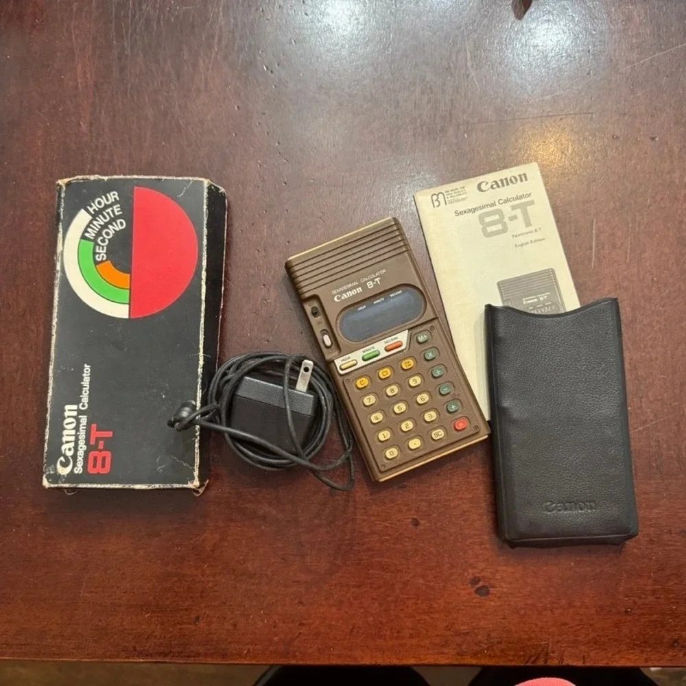 Vintage Canon Palmtronic 8-T Sexagesimal Calculator Time Computer Boxed ABC Tag